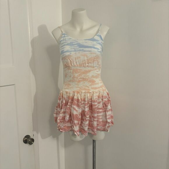 Ocean Drive size Large Tie Dye Drop Waist Fit and Flare Smocked Flow Mini Dress - Picture 1 of 10